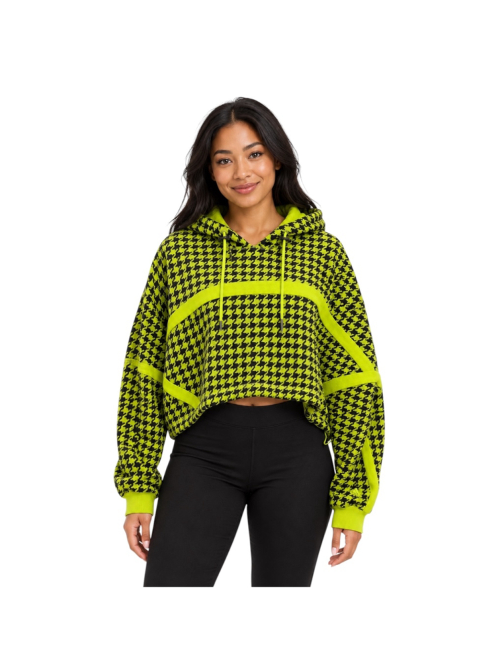 Adidas x Ivy Park Houndstooth Cropped Hoodie Lime Black Medium
